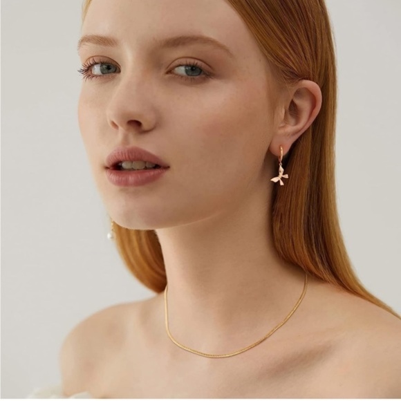 GOLD 14k Gold Plated Bow Huggie Hoop Earrings - Picture 2 of 3